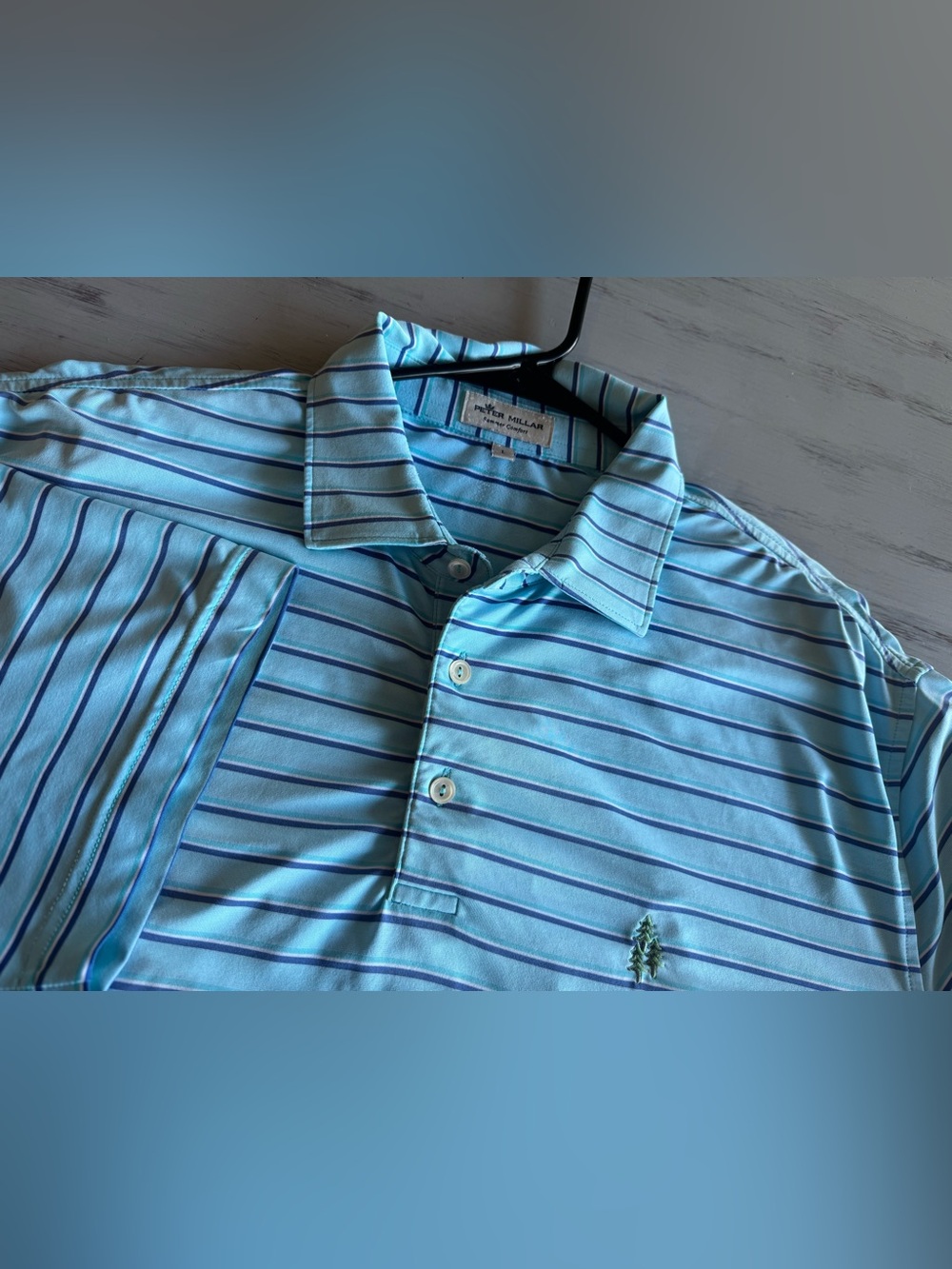 Peter Millar Aqua Blue Polo with Navy Stripe